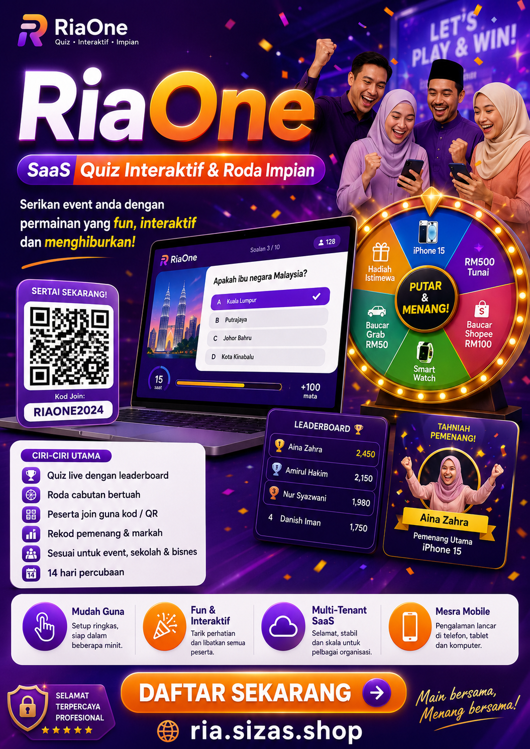 RiaOne - Quiz Interaktif & Roda Impian