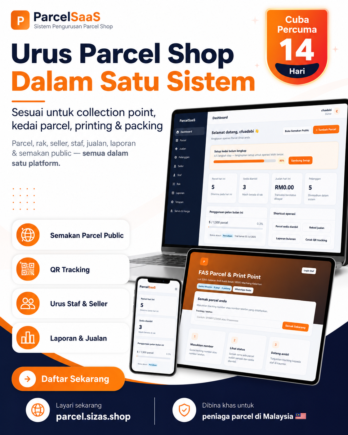 ParcelSaaS — Sistem Pengurusan Parcel & Penghantaran